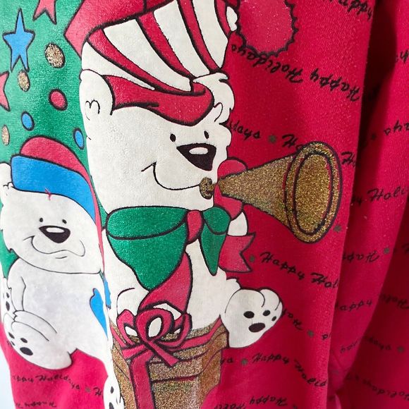 Vintage 90s Holiday Time Red Ugly Puff Paint Pullover Popover Sweatshirt Sweater - Picture 8 of 16